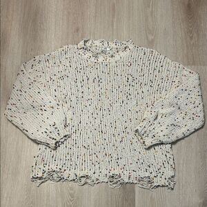Jodifl Rainbow Confetti Speckled Distressed Knit Oversized Fit Sweater